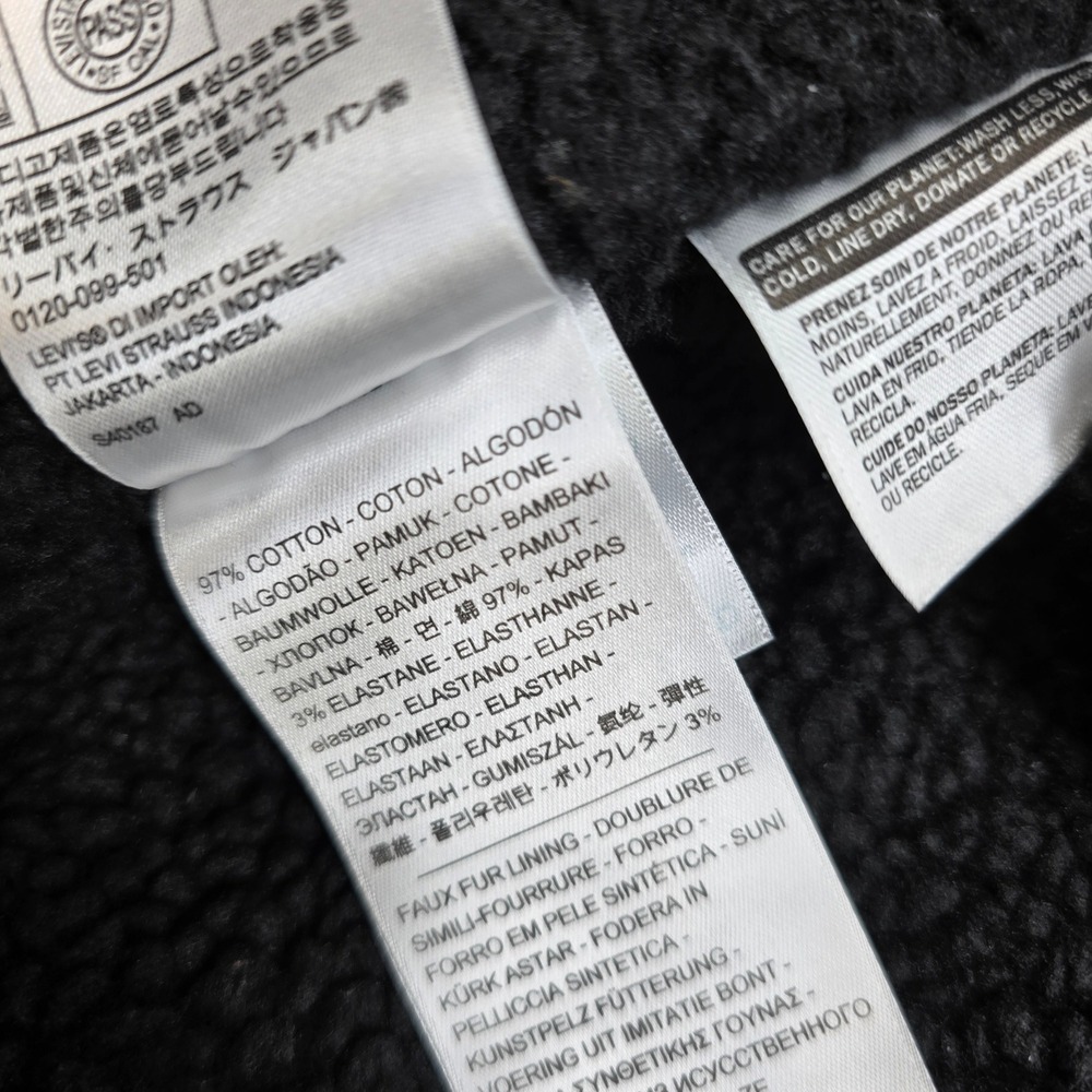 Levi Denim Sherpa Trucker‎ Jacket Women Large Black Jeans - Picture 9 of 15
